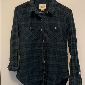 Long Sleeve Dark Green Plaid Shirt